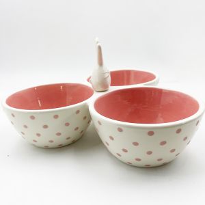 Classic Pink Cute Ceramic Material Tri Part Serving Bowl Silly Bunny With Rabit