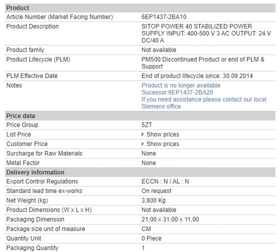 6EP1437-2BA10 6EP1 437-2BA10 Siemens Power Supply
