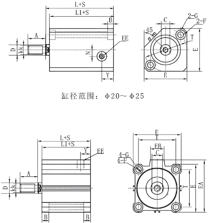 QGY-M Compact Air Cylinder Heavy Type Bore 20-125