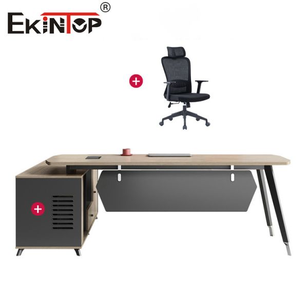 Walnut Office Desk in Modern Style Executive Desk with Drawers Extendable Function