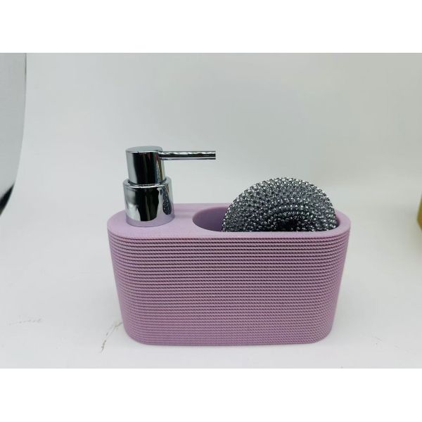 Utility Sink Caddy Sand Stone 2N1 Kitchen Soap Dispenser with Cleaning Ball and Body Lotion Dispenser