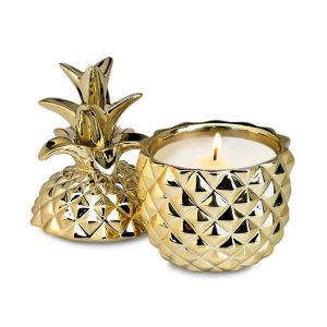 Customized Ceramic Candle Jar Containers Gold Pineapple Shape With Lid