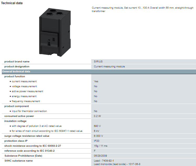3UF7101-1AA00-0 Siemens Current Measuring Module For Industrial Applications