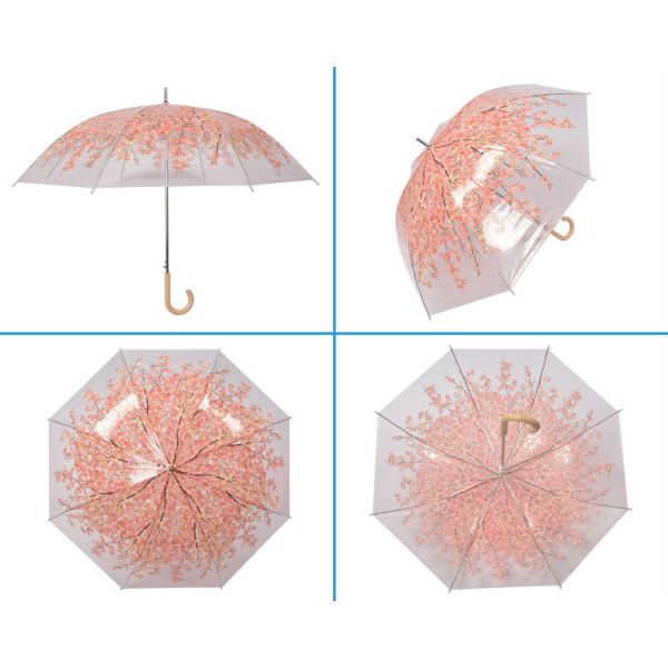Outdoor Compact Transparent Rain Umbrella Plastic Colored Hook Handle