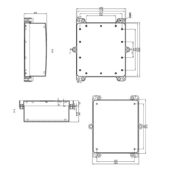 ABS Grey 215x185x85mm Plastic Electrical Junction Box