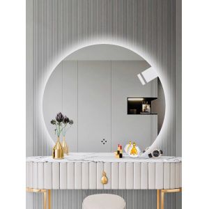 Hotel Bathroom Vanity Wall Half Round Mirror Customized Led Backlit Defogger