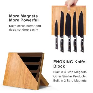 Custom Design Magnetic Knife Block Natural Bamboo Stand Holder with Strong