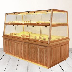 Bread Cake Shop Display Showcase Wood / Glass Material With Energy Saving LED