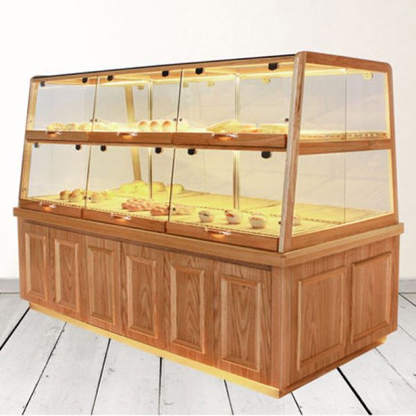 Bread Cake Shop Display Showcase Wood / Glass Material With Energy Saving LED