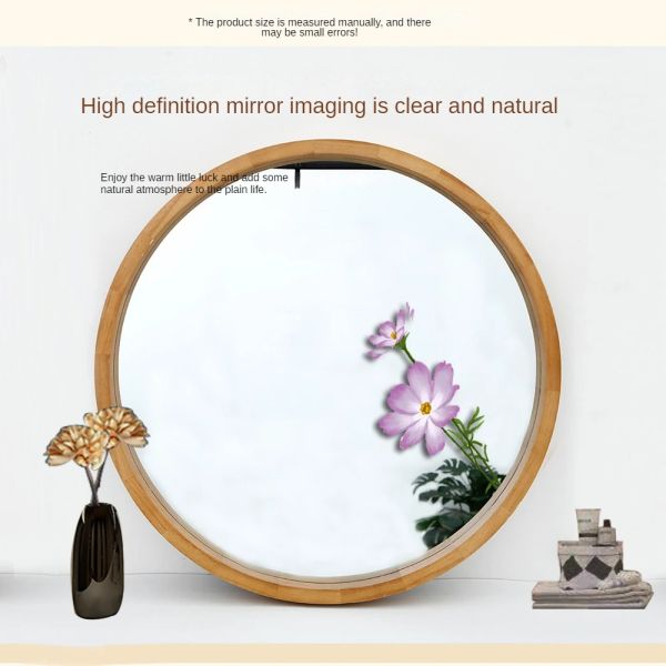 Wood Frame Glass Mirror Rustic Arch Bathroom Round Sticker With Modern Stylish Style