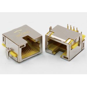 Tab Up Shielded Overhangs RJ45 Board Mount Connector Through Hole PCB Mounting