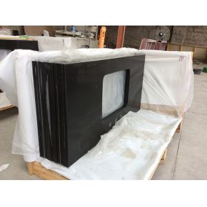 Mirror Black Engineered Stone Kitchen Countertops With Polished Surface