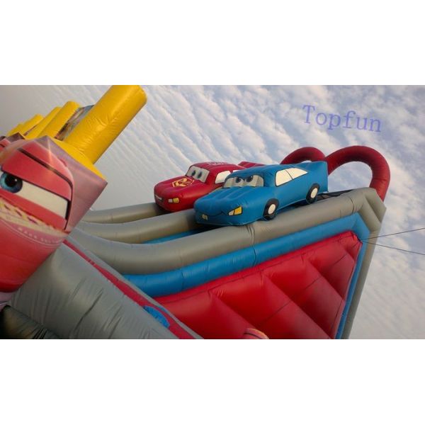 Exciting Car Race Inflatable Slide , Customised Inflatable PVC Tarpaulin Slide