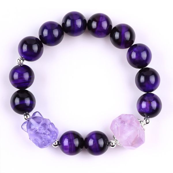 14mm Bead Smoky Quartz Crystal Bead Bracelet With Nine Tail Fox Carving