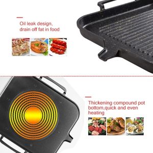 Rectangle Divided Induction Gas Stovetop Grill Pan For BBQ Without Pot Cover