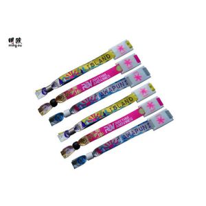 China Woven Logo Polyester Custom Wrist Bracelets For A Cause Plastic Clip Attached on sale