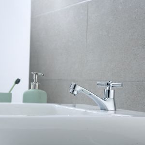 ODM Single Cold Water Basin Tap Brushed Chrome Cross Handle