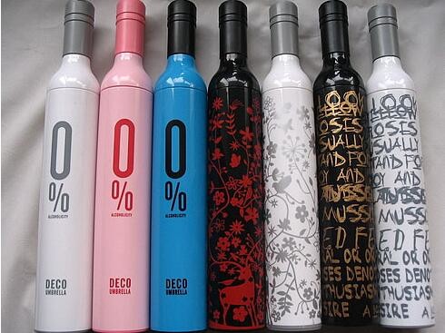 Promotional Reverse Folding Umbrella Wine Bottle Shape 180T Polyester Pongee
