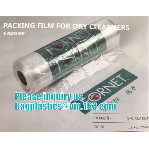 Quality Clear Polythene 21x4x54'',0.8mil Dry Cleaning Bags and Perforated Plastic Bags on Roll with Custom Printing for Laundry for sale