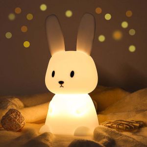 Cute Soft Rabbit Silicone LED Night Light With Touch Sensor Color Change