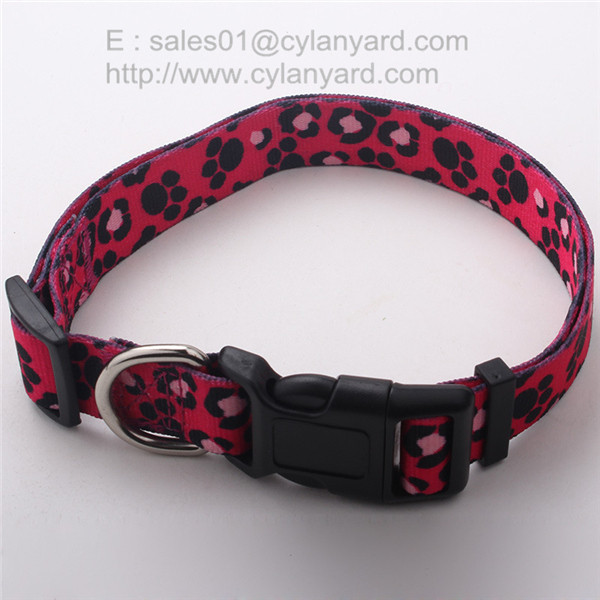 Woven label applied ribbon dog collar, double layered polyester pet collar
