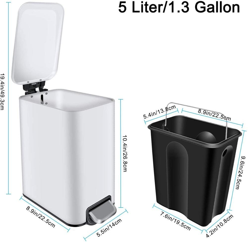 Small foot pedal Indoor Trash Can 5 Liter 1.3 Gallon Rectangular Step Garbage