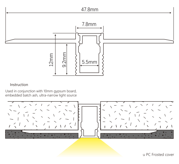 8x12mm Trimless Recessed Architectural Lighting Led Aluminum Profile