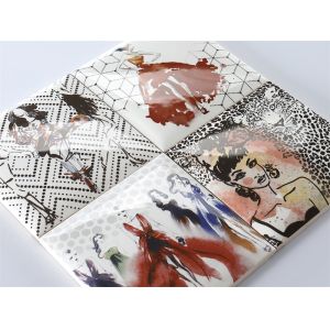 152x152mm White Clay Interior Wall Tiles with Geometric Patterns