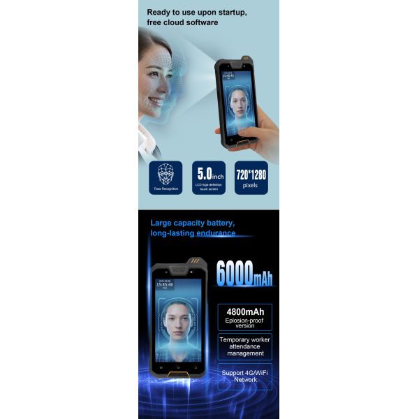 Portable Handheld Face Recognition Device with GPS NFC QR Code Scanner and IP68 Rugged Design for Mobile Attendance