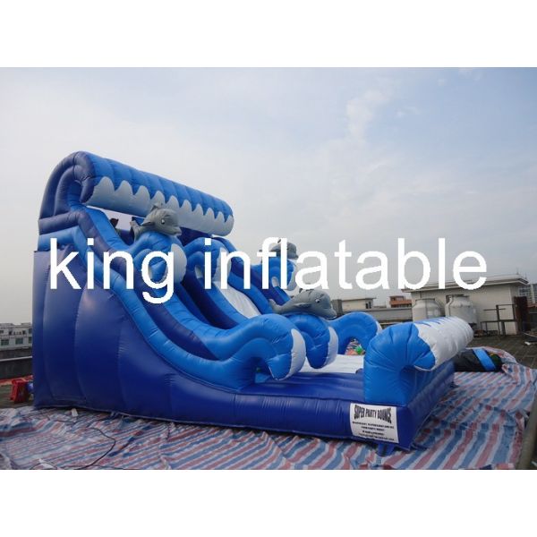 0.55mm PVC Tarpaulin Inflatable Dry Slide Blue / White Slide Attached For