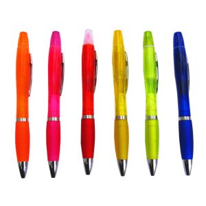 plastic pen with highlighter, two use pen, two function ball pen