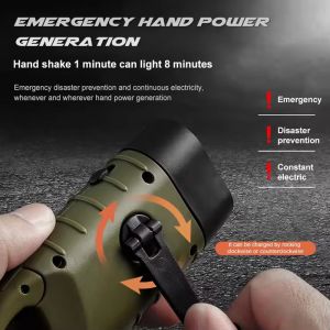 Hand Cranked Solar LED Flashlight Rechargeable Emergency Mountaineering Buckle