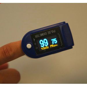 Yellow Child Finger Tip Pulse Oximeter Readings with SpO2 Display