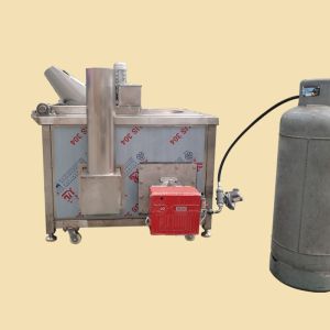 LNG Gas Heated Round Pot Type Industrial Batch Fryer with Automatic Stirring