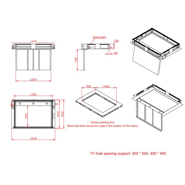 Auto Folding Electric Remote Control Motorized Flip Down Ceiling TV Mount Drop Down TV Lift TV Ceiling Mount Bracket for 55 Inch