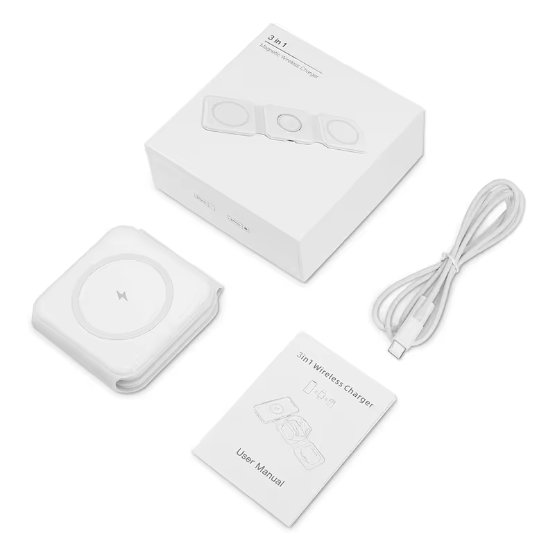 Customized 3 In 1 Wireless Charging Station Magnet Qi Fast Charging Folding
