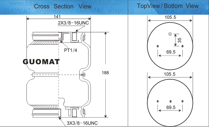 Lift Style 5813 Air Spring Replacement Double Convoluted Rubber Bellows