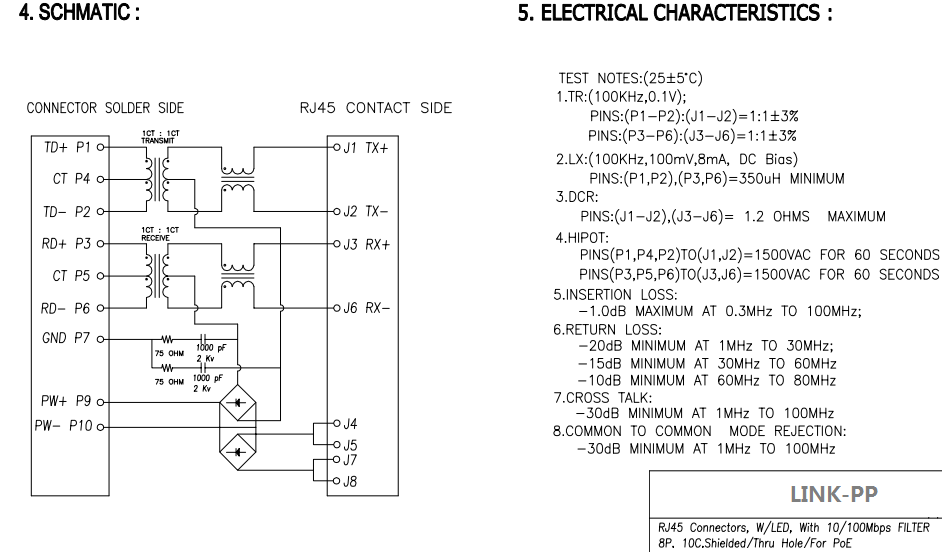 XMPH-01D-1-D25-110 Side Entry POE RJ45 8P10C Thru Hole , XMH-RJH-1-D2E-1-180
