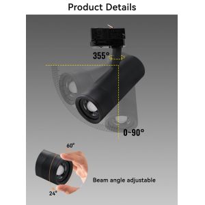 CRI90 Zoomable LED Track Light Aluminum Black Ceiling Spotlight For Museum