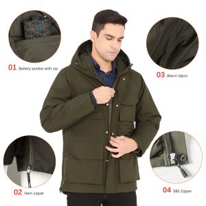 Washable Men's Heated Body Warmers 7.4V Rechargeable Heated Jacket with 4