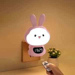 Cute Bunny Plug In Night Light With Clock Rotatable Sleep Trainer Remote Control