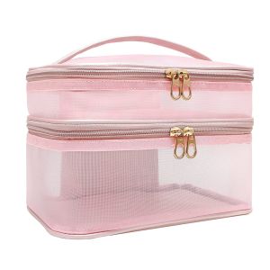 Wholesale Nylon Mesh Luxury Custom Cosmetic Bag Double Layer Accept Custom Logo from china suppliers