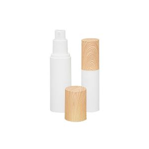 Design of water transfer printing wood grain over cap PP Airless bottle 15ml