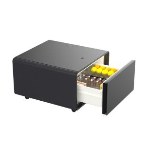 Modern Black Tempered Glass Nightstand with Wireless Charging and Mini