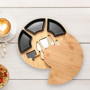CE Approved Bamboo Cheese Board Plate Charcuterie Platter with Utensils Set