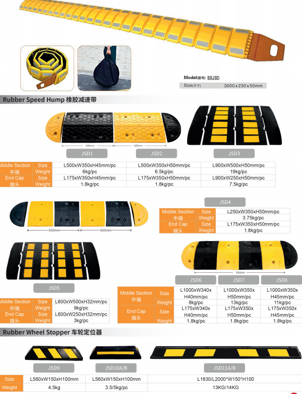 183cm Long Size 13kgs Cheap Price Rubber Reflective Tape Speed Bump Car Wheel