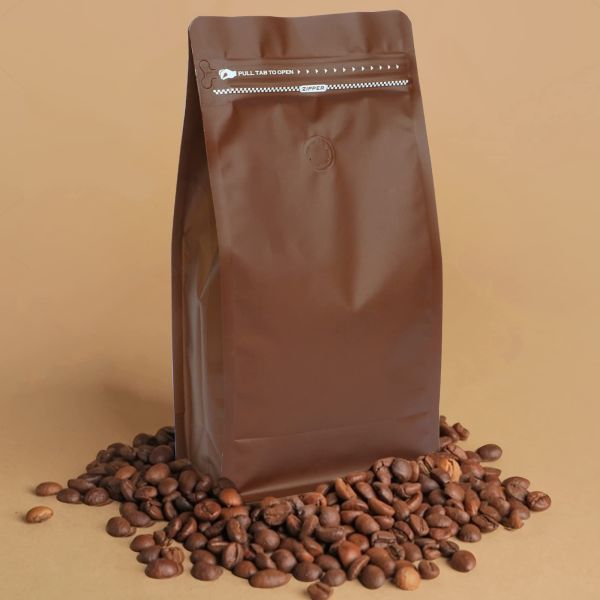 Brown Coffee Bag Plastic Packaging Biodegradable Resealable Bolsas De Cafe Flat Bottom Stand up Coffee Bag with Valve and Zipper