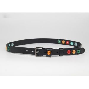 China Black Flower Embroidered Full Grain Cow Leather Belts on sale