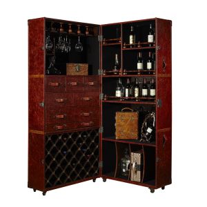 High End Europe Retro Vintage Leather Wine Storage Cabinet With Multi function