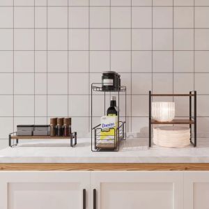 2 Tiers Wood Element Mdf Household Multifunctional Metal Under Sink Kitchen